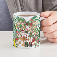 Cook Islands Tīvaevae Christmas Bow Ceramic Mug Gold Green Kuki Tribal Pattern LT9 - Polynesian Pride