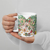 Cook Islands Tīvaevae Christmas Bow Ceramic Mug Gold Green Kuki Tribal Pattern LT9 - Polynesian Pride