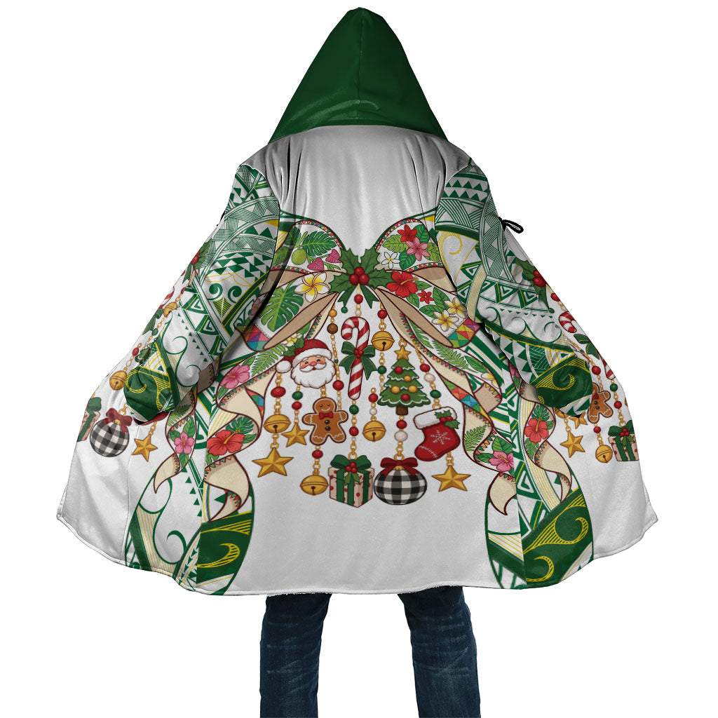 Cook Islands Tīvaevae Christmas Bow Cloak Gold Green Kuki Tribal Pattern LT9 Unisex White - Polynesian Pride