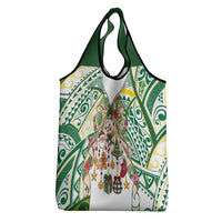 Cook Islands Tīvaevae Christmas Bow Grocery Bag Gold Green Kuki Tribal Pattern LT9 - Polynesian Pride