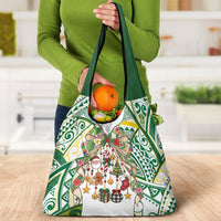Cook Islands Tīvaevae Christmas Bow Grocery Bag Gold Green Kuki Tribal Pattern LT9 - Polynesian Pride