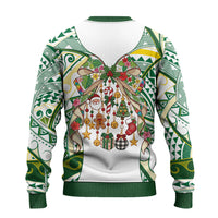 Cook Islands Tīvaevae Christmas Bow Ugly Christmas Sweater Gold Green Kuki Tribal Pattern LT9 - Polynesian Pride