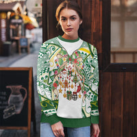 Cook Islands Tīvaevae Christmas Bow Ugly Christmas Sweater Gold Green Kuki Tribal Pattern LT9 - Polynesian Pride