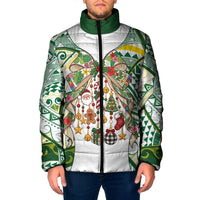 Cook Islands Tīvaevae Christmas Bow Padded Jacket Gold Green Kuki Tribal Pattern LT9 Men White - Polynesian Pride