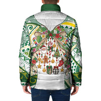 Cook Islands Tīvaevae Christmas Bow Padded Jacket Gold Green Kuki Tribal Pattern LT9 - Polynesian Pride