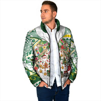 Cook Islands Tīvaevae Christmas Bow Padded Jacket Gold Green Kuki Tribal Pattern LT9 - Polynesian Pride
