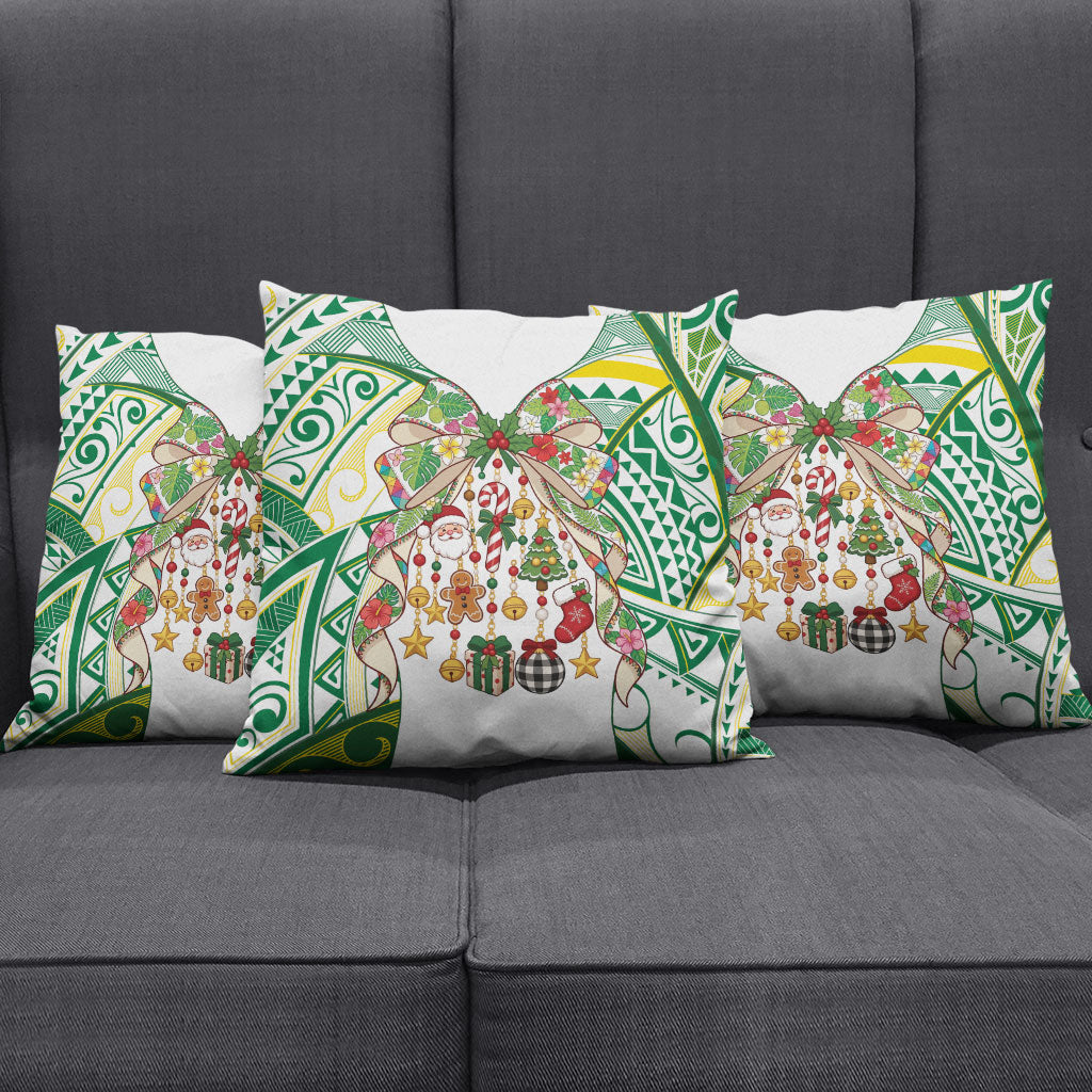 Cook Islands Tīvaevae Christmas Bow Pillow Cover Gold Green Kuki Tribal Pattern LT9 - Polynesian Pride