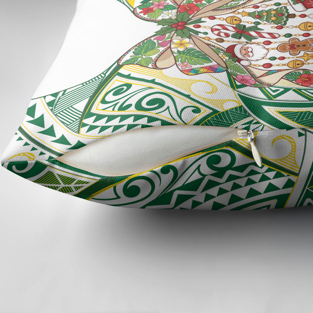Cook Islands Tīvaevae Christmas Bow Pillow Cover Gold Green Kuki Tribal Pattern LT9 - Polynesian Pride