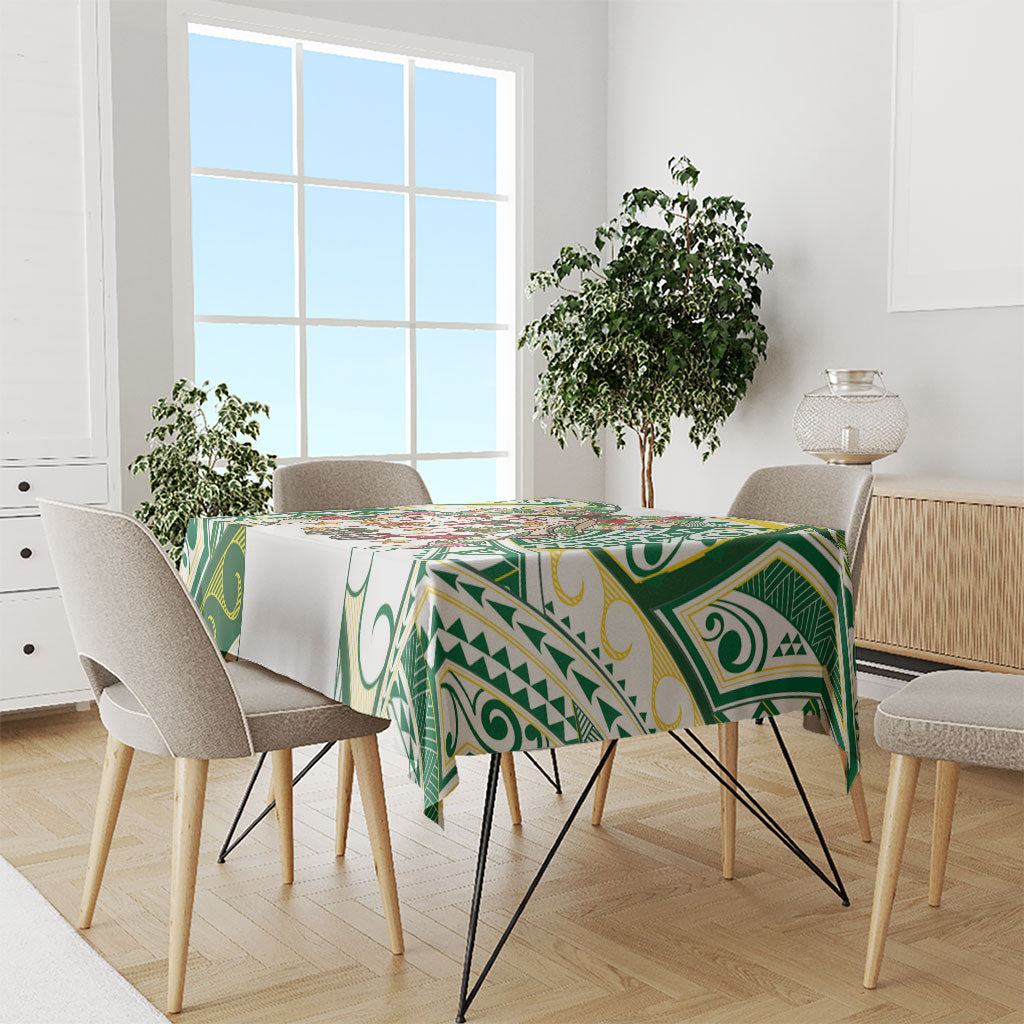 Cook Islands Tīvaevae Christmas Bow Tablecloth Gold Green Kuki Tribal Pattern LT9 - Polynesian Pride