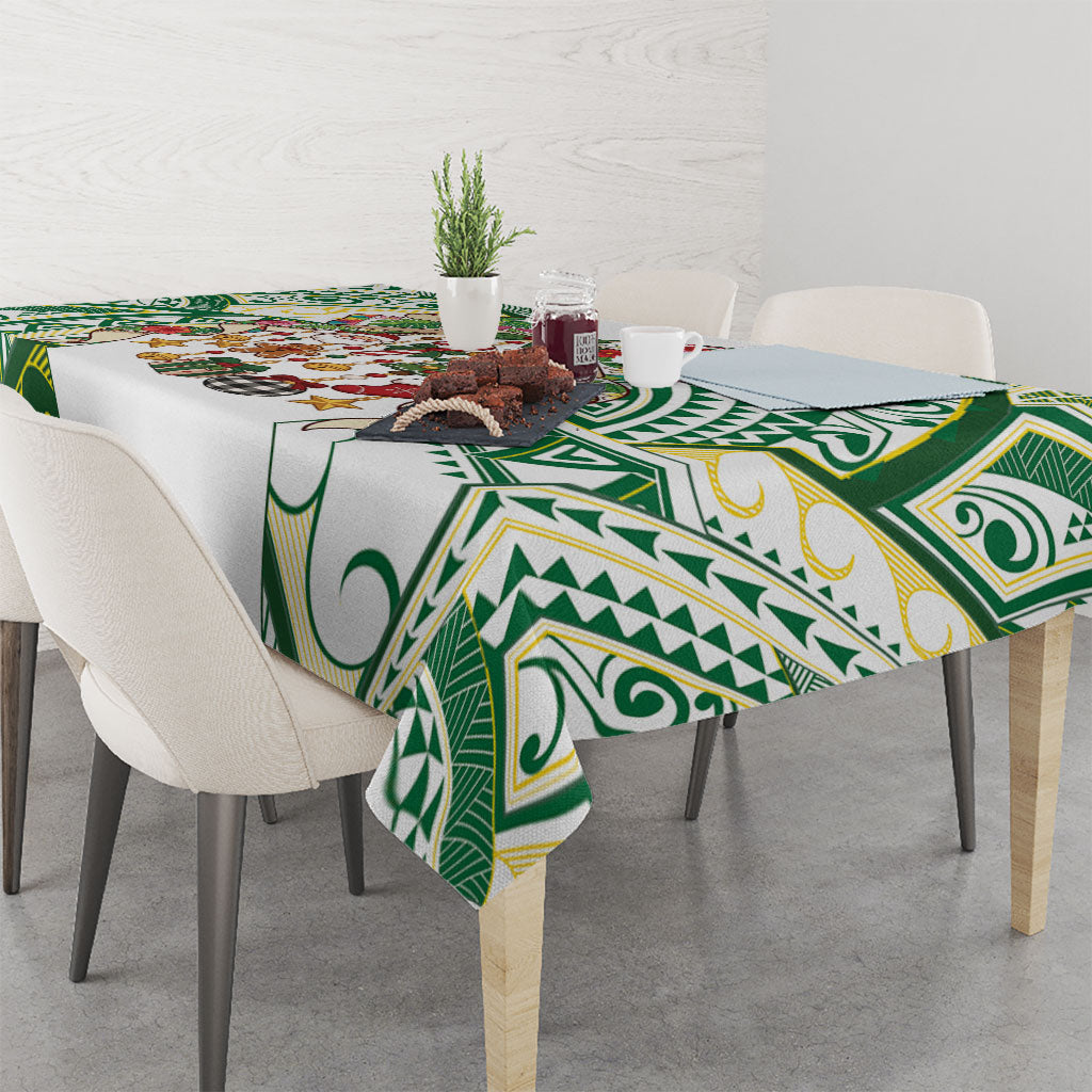 Cook Islands Tīvaevae Christmas Bow Tablecloth Gold Green Kuki Tribal Pattern LT9 - Polynesian Pride
