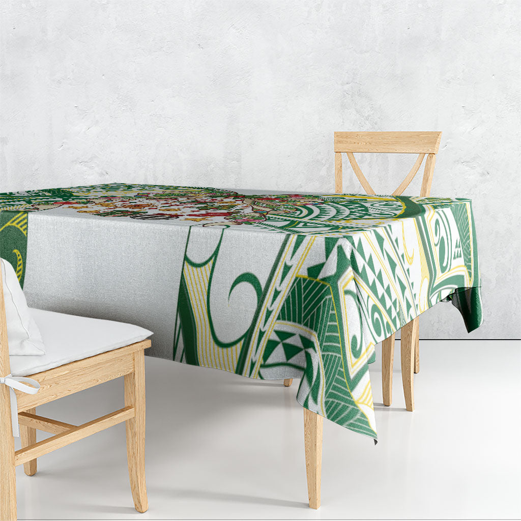 Cook Islands Tīvaevae Christmas Bow Tablecloth Gold Green Kuki Tribal Pattern LT9 - Polynesian Pride
