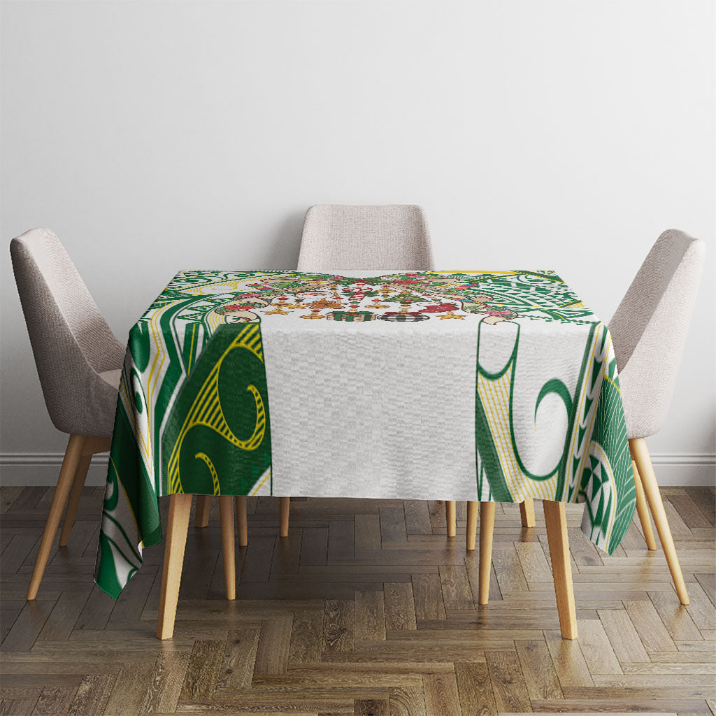 Cook Islands Tīvaevae Christmas Bow Tablecloth Gold Green Kuki Tribal Pattern LT9 - Polynesian Pride