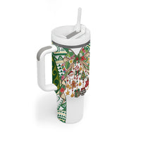 Cook Islands Tīvaevae Christmas Bow Tumbler With Handle Gold Green Kuki Tribal Pattern LT9 - Polynesian Pride