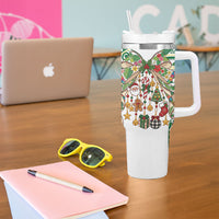 Cook Islands Tīvaevae Christmas Bow Tumbler With Handle Gold Green Kuki Tribal Pattern LT9 - Polynesian Pride
