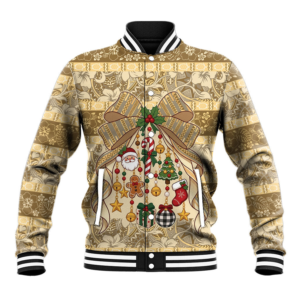 Hawai'i Kapa Christmas Bow Baseball Jacket Mele Kalikimaka LT9 Unisex Beige - Polynesian Pride