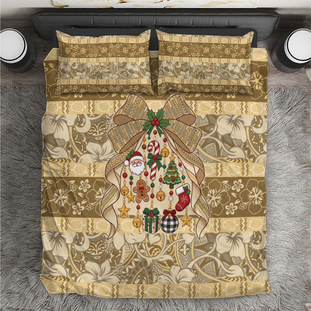 Hawai'i Kapa Christmas Bow Bedding Set Mele Kalikimaka LT9 Beige - Polynesian Pride