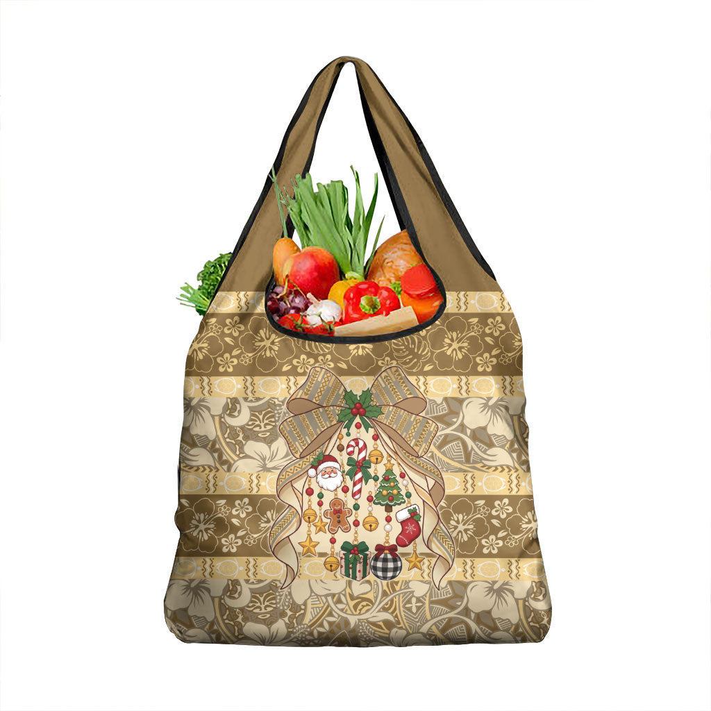 Hawai'i Kapa Christmas Bow Grocery Bag Mele Kalikimaka LT9 1-pack One Size Beige - Polynesian Pride