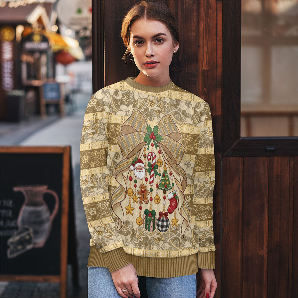Hawai'i Kapa Christmas Bow Ugly Christmas Sweater Mele Kalikimaka LT9 - Polynesian Pride