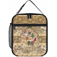 Hawai'i Kapa Christmas Bow Lunch Bag Mele Kalikimaka LT9 10.2 × 8.3 × 4.3 inch Beige - Polynesian Pride