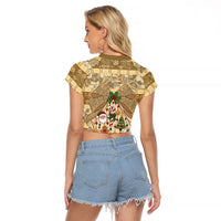 Hawai'i Kapa Christmas Bow Raglan Cropped T Shirt Mele Kalikimaka LT9 - Polynesian Pride