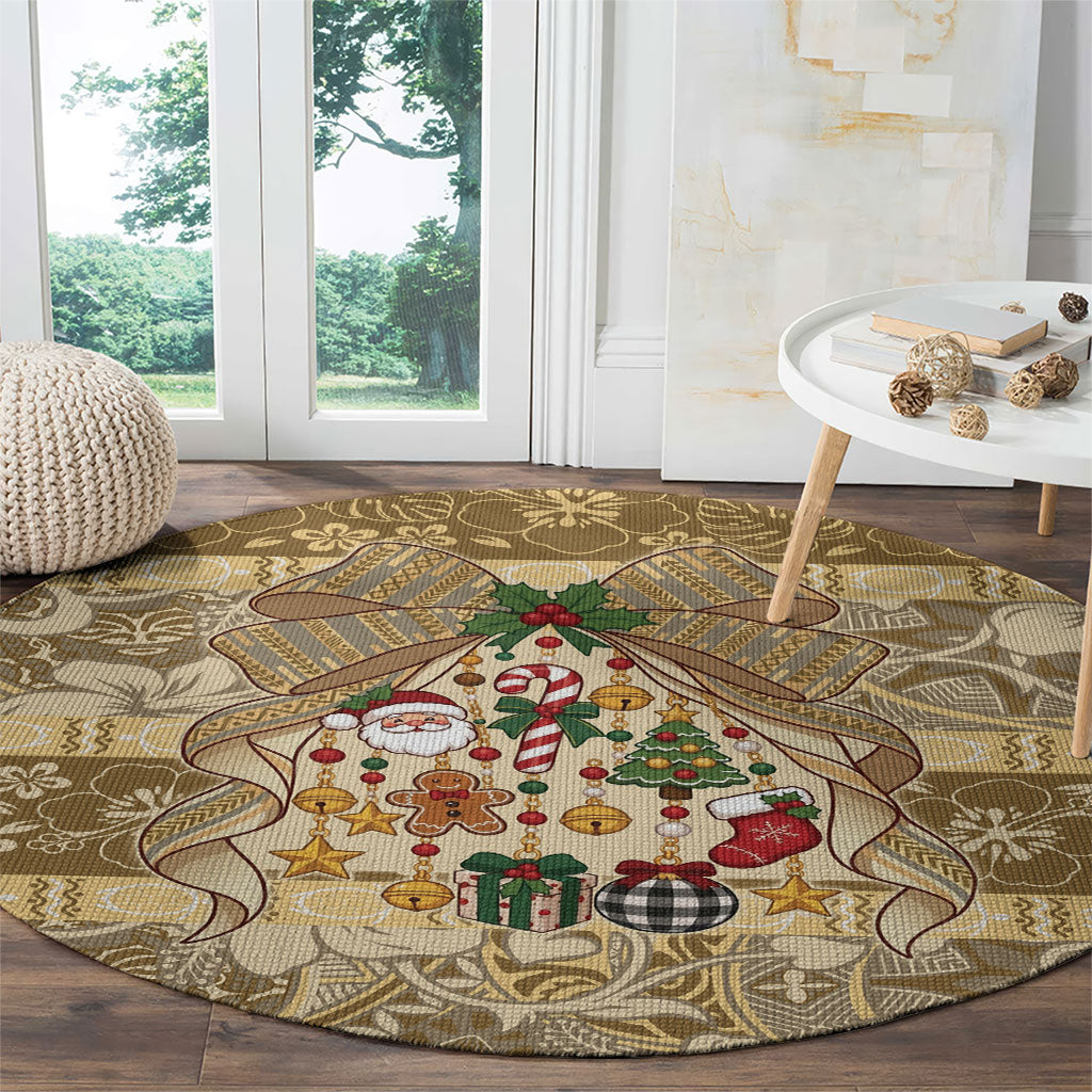 Hawai'i Kapa Christmas Bow Round Carpet Mele Kalikimaka LT9 - Polynesian Pride