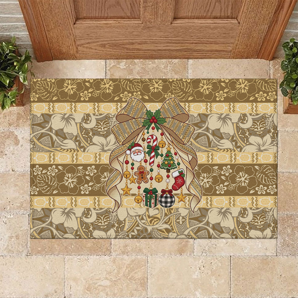 Hawai'i Kapa Christmas Bow Rubber Doormat Mele Kalikimaka LT9 Beige - Polynesian Pride