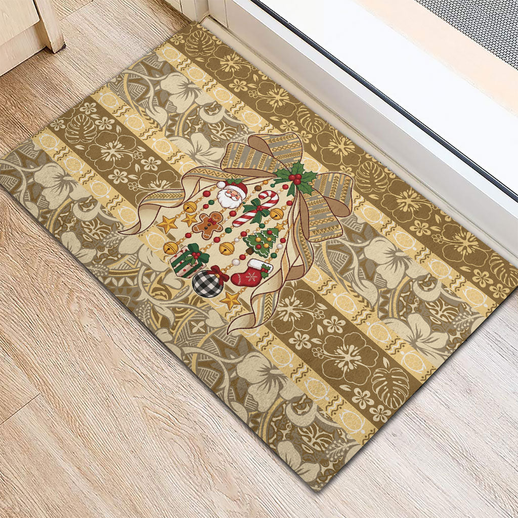 Hawai'i Kapa Christmas Bow Rubber Doormat Mele Kalikimaka LT9 - Polynesian Pride