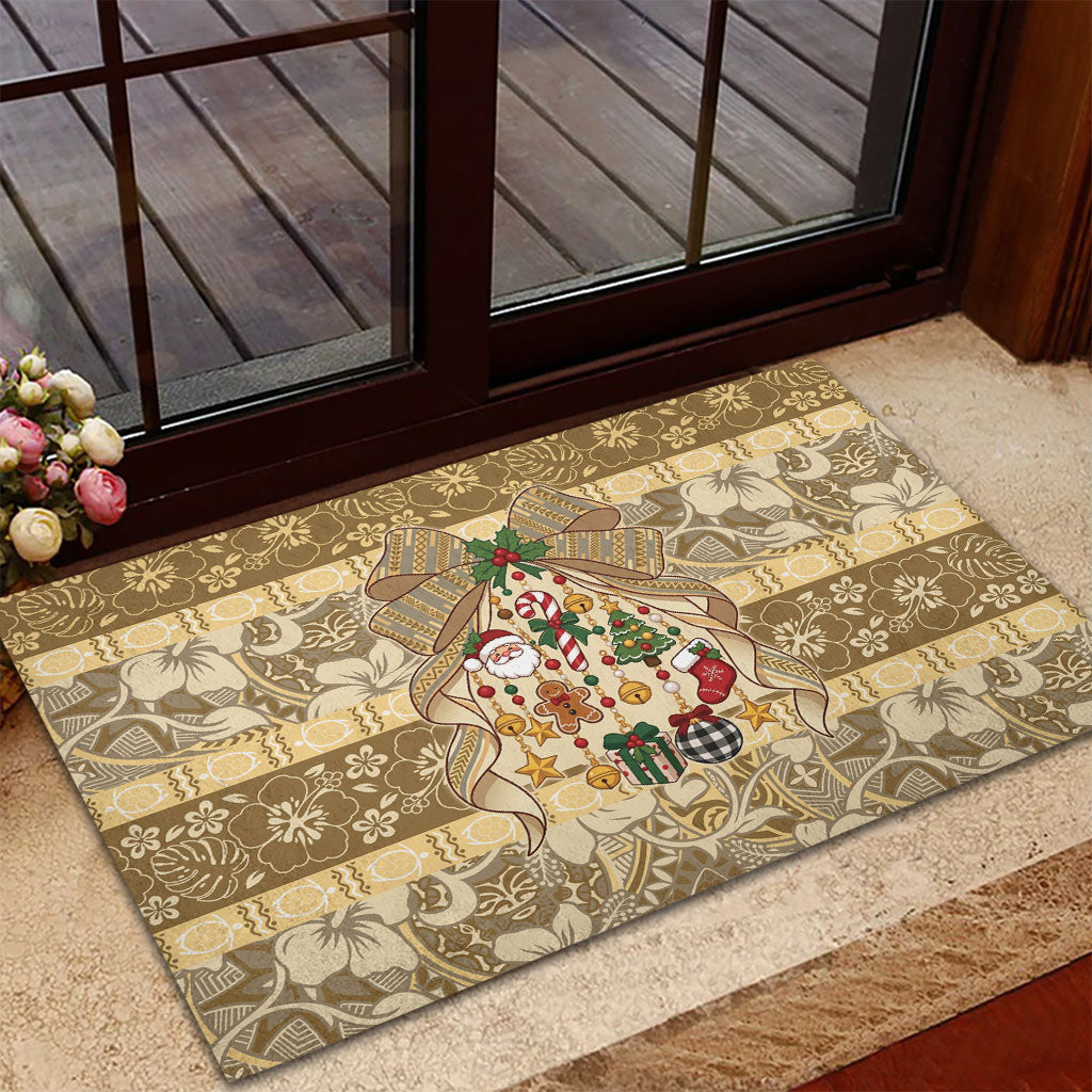 Hawai'i Kapa Christmas Bow Rubber Doormat Mele Kalikimaka LT9 - Polynesian Pride