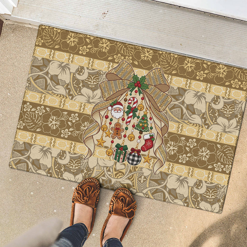 Hawai'i Kapa Christmas Bow Rubber Doormat Mele Kalikimaka LT9 - Polynesian Pride