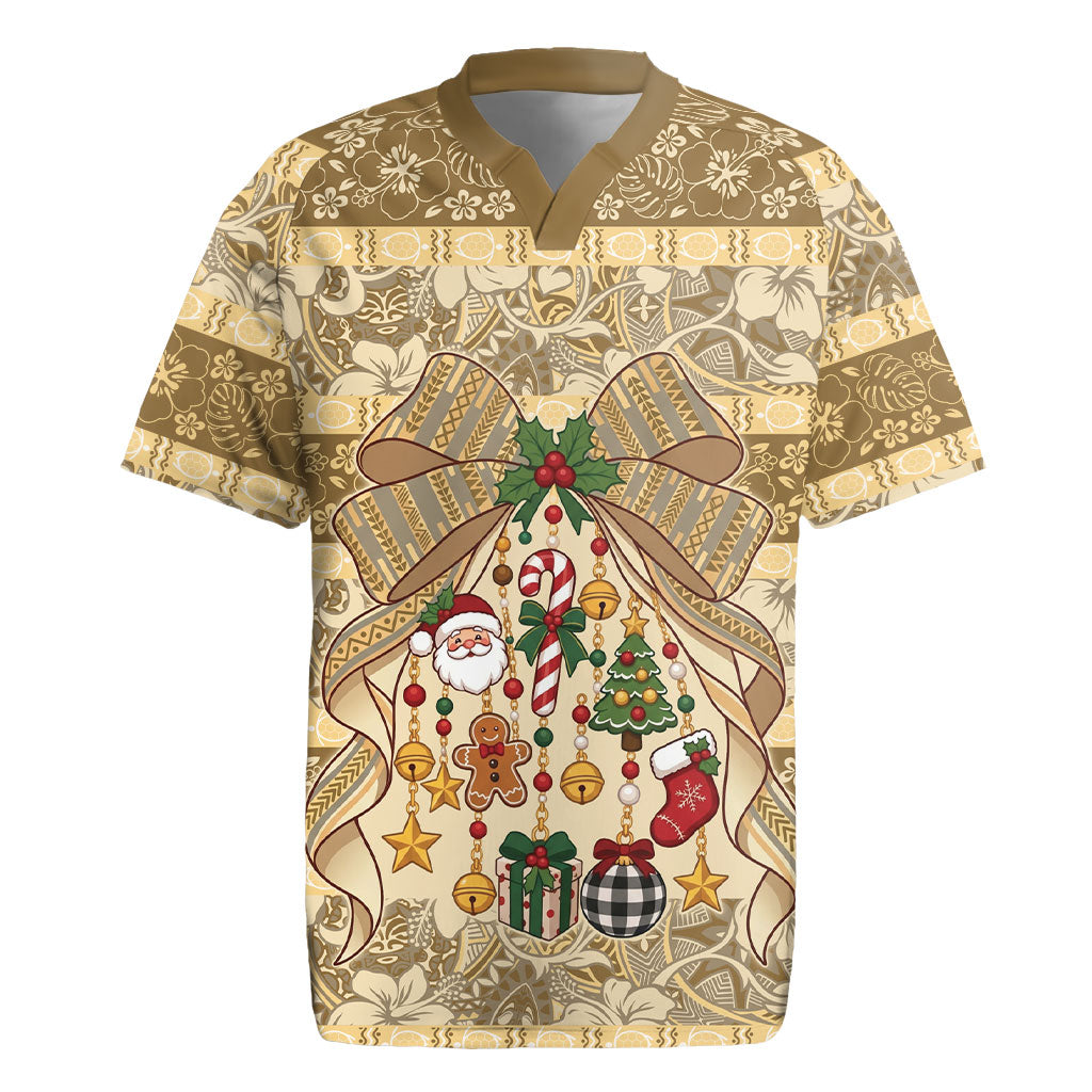 Hawai'i Kapa Christmas Bow Rugby Jersey Mele Kalikimaka LT9 Beige - Polynesian Pride