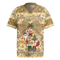 Hawai'i Kapa Christmas Bow Rugby Jersey Mele Kalikimaka LT9 Beige - Polynesian Pride