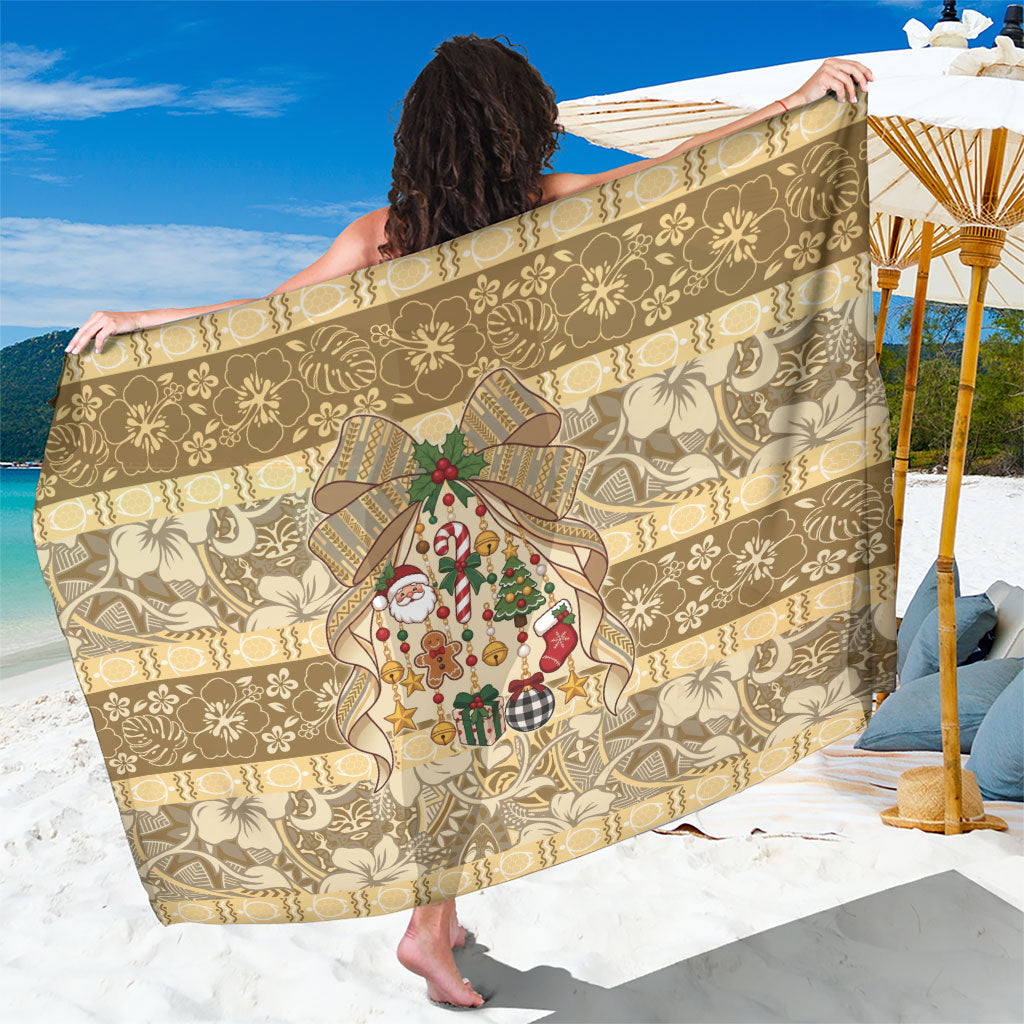 Hawai'i Kapa Christmas Bow Sarong Mele Kalikimaka LT9 One Size 44 x 66 inches Beige - Polynesian Pride