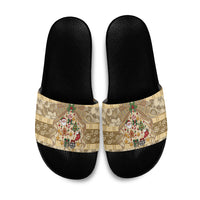 Hawai'i Kapa Christmas Bow Slide Sandals Mele Kalikimaka LT9 Beige - Polynesian Pride
