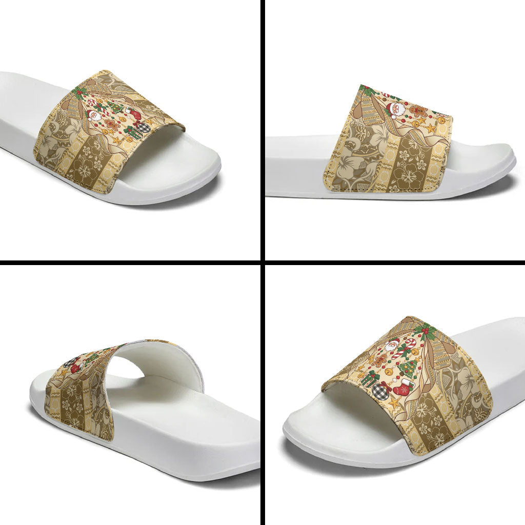 Hawai'i Kapa Christmas Bow Slide Sandals Mele Kalikimaka LT9 - Polynesian Pride