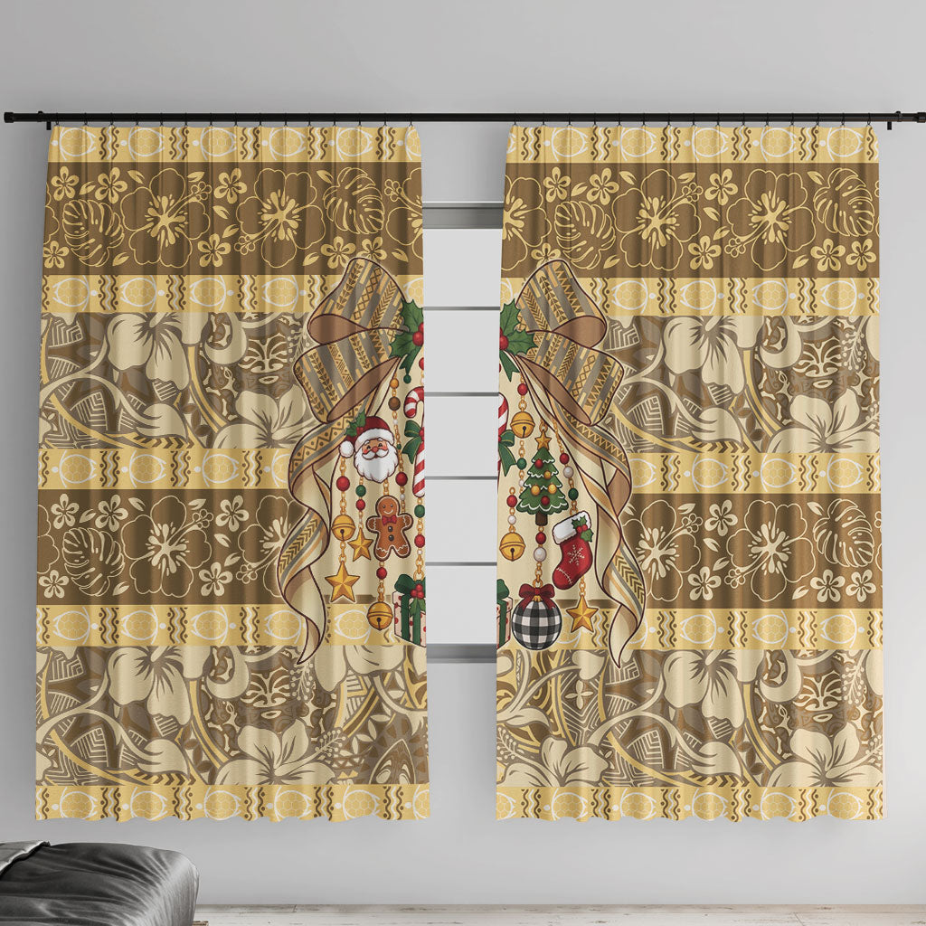 Hawai'i Kapa Christmas Bow Window Curtain Mele Kalikimaka LT9 With Hooks Beige - Polynesian Pride