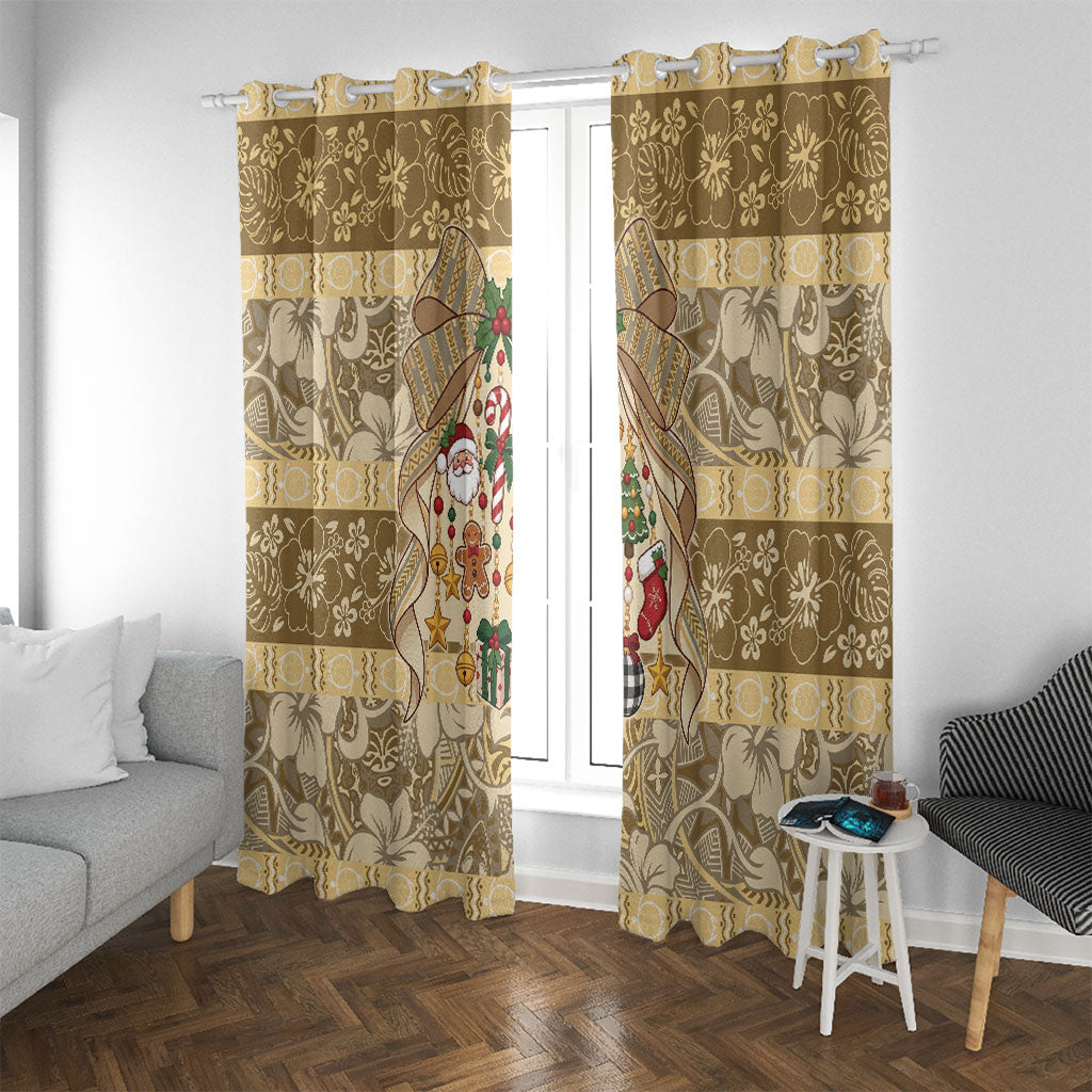 Hawai'i Kapa Christmas Bow Window Curtain Mele Kalikimaka LT9 With Grommets Beige - Polynesian Pride