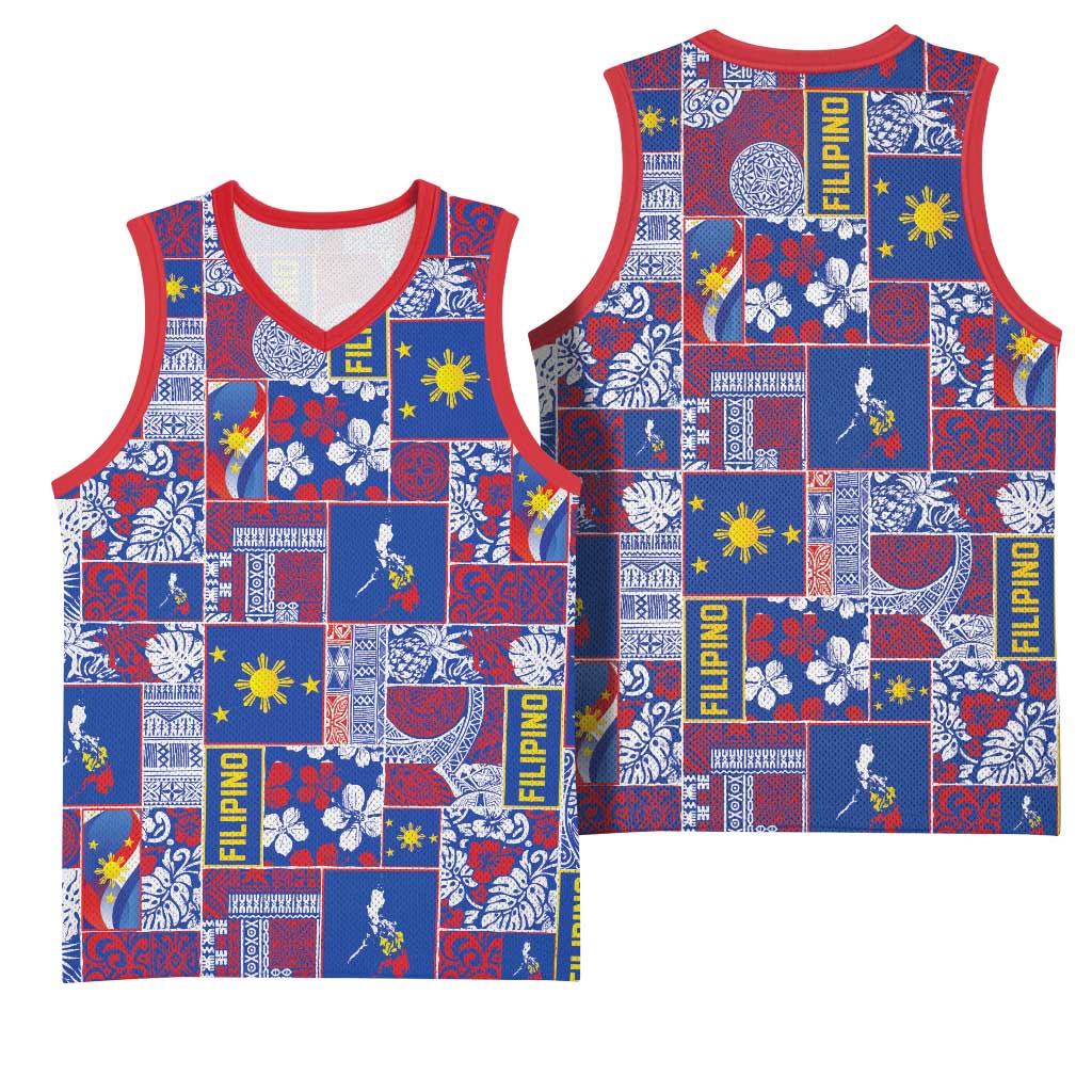 Filipino Maligayang Pasko Basketball Jersey Pacific Patchwork Xmas Vibes - Polynesian Pride