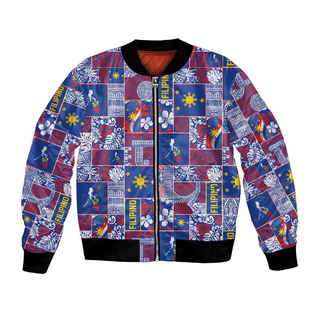 Filipino Maligayang Pasko Bomber Jacket Pacific Patchwork Xmas Vibes - Polynesian Pride