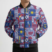 Filipino Maligayang Pasko Bomber Puffer Jacket Pacific Patchwork Xmas Vibes - Polynesian Pride