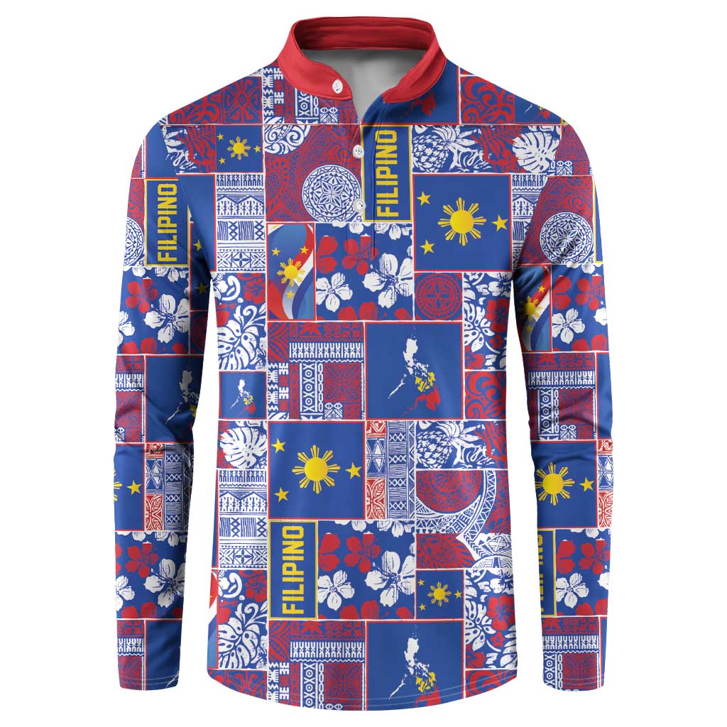 Filipino Maligayang Pasko Button Sweatshirt Pacific Patchwork Xmas Vibes - Polynesian Pride