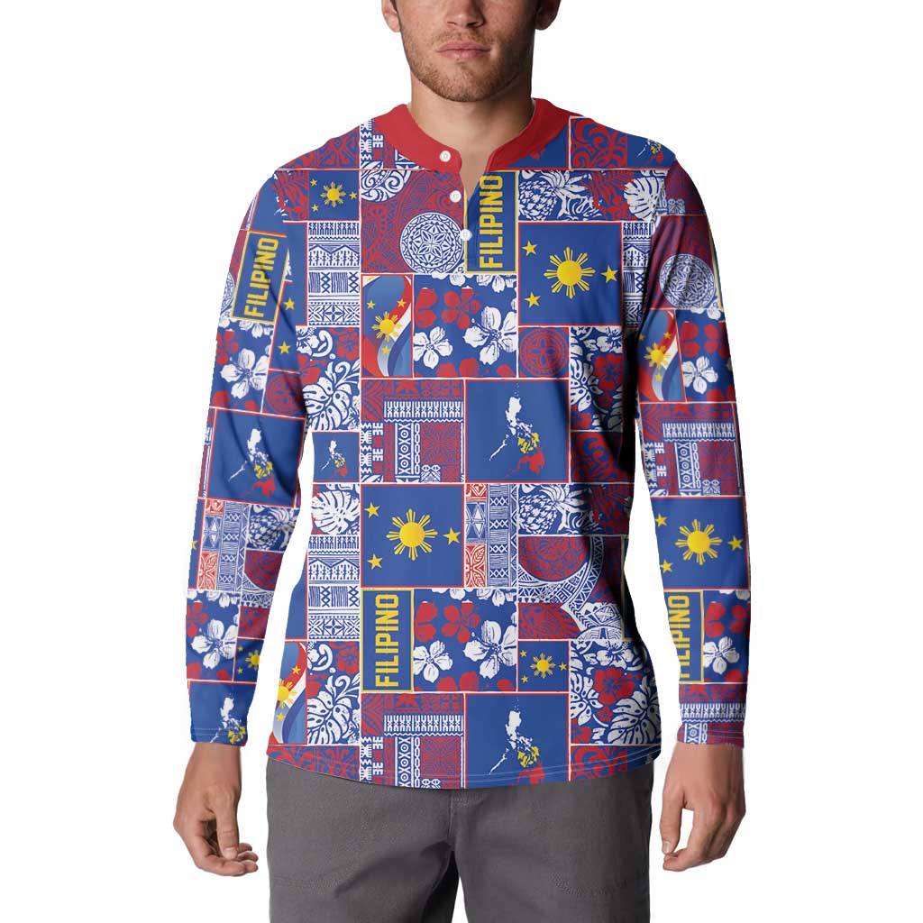 Filipino Maligayang Pasko Button Sweatshirt Pacific Patchwork Xmas Vibes - Polynesian Pride