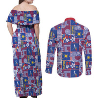 Filipino Maligayang Pasko Couples Matching Off Shoulder Maxi Dress and Long Sleeve Button Shirt Pacific Patchwork Xmas Vibes - Polynesian Pride