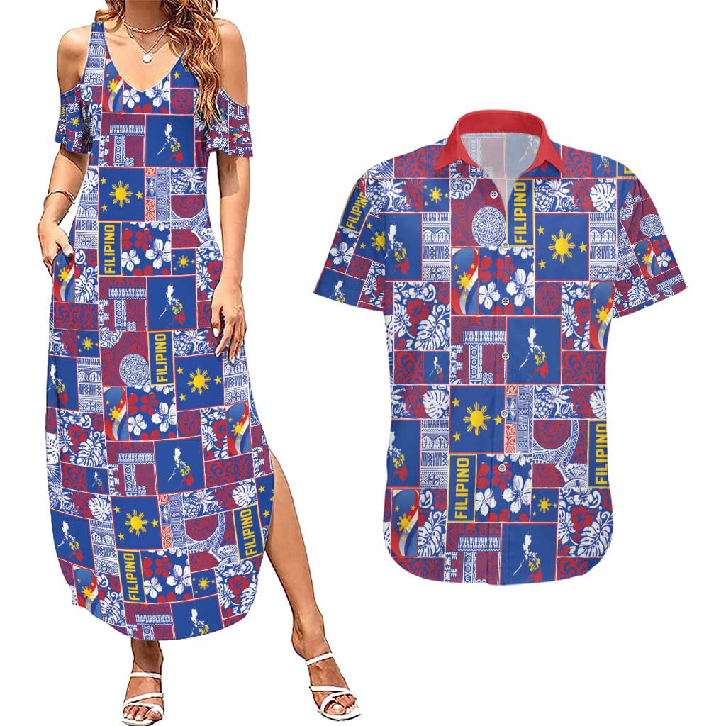 Filipino Maligayang Pasko Couples Matching Summer Maxi Dress and Hawaiian Shirt Pacific Patchwork Xmas Vibes - Polynesian Pride