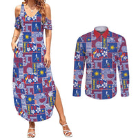 Filipino Maligayang Pasko Couples Matching Summer Maxi Dress and Long Sleeve Button Shirt Pacific Patchwork Xmas Vibes - Polynesian Pride