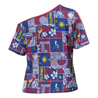 Filipino Maligayang Pasko Cross Shoulder Shirt Pacific Patchwork Xmas Vibes - Polynesian Pride