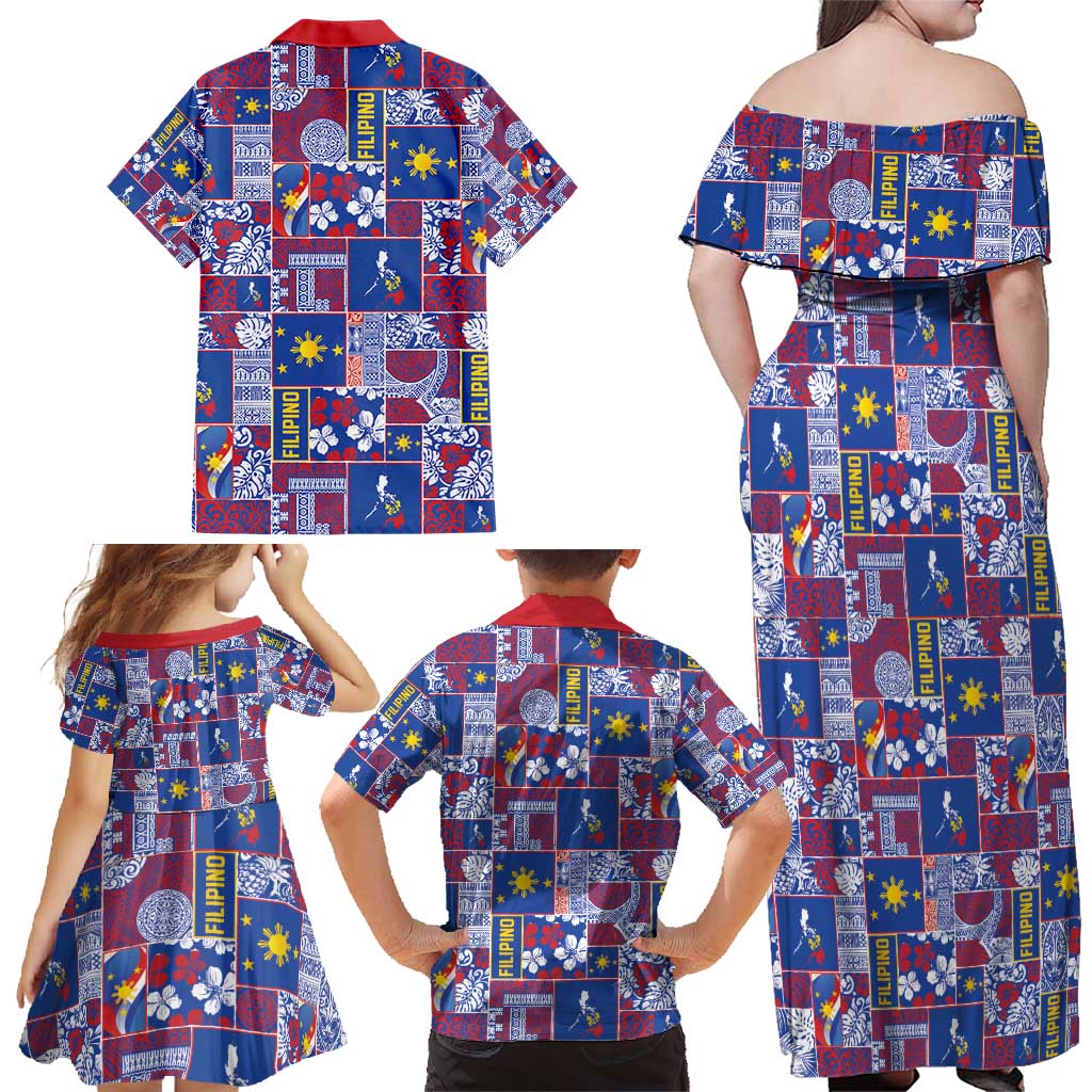 Filipino Maligayang Pasko Family Matching Off Shoulder Maxi Dress and Hawaiian Shirt Pacific Patchwork Xmas Vibes - Polynesian Pride