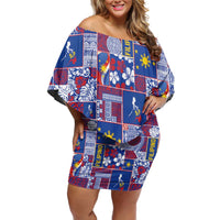 Filipino Maligayang Pasko Family Matching Off Shoulder Short Dress and Hawaiian Shirt Pacific Patchwork Xmas Vibes - Polynesian Pride