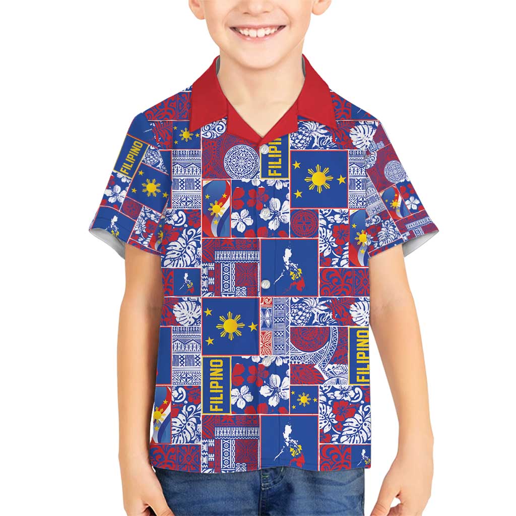 Filipino Maligayang Pasko Family Matching Off Shoulder Short Dress and Hawaiian Shirt Pacific Patchwork Xmas Vibes - Polynesian Pride