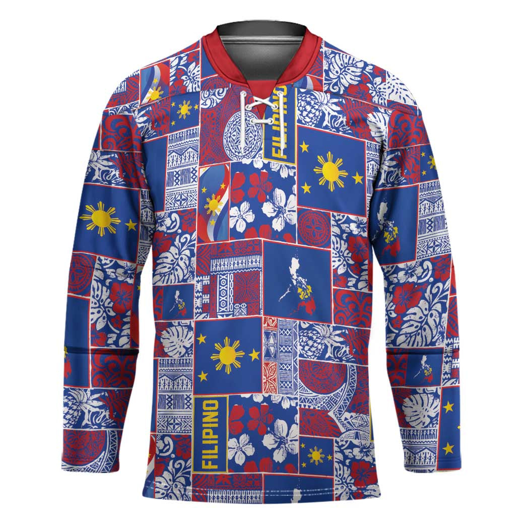 Filipino Maligayang Pasko Hockey Jersey Pacific Patchwork Xmas Vibes - Polynesian Pride