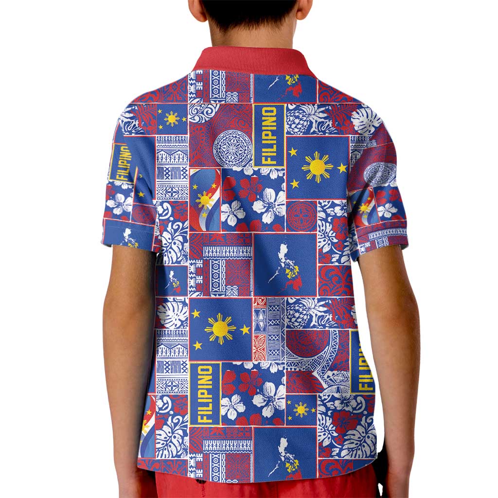 Filipino Maligayang Pasko Kid Polo Shirt Pacific Patchwork Xmas Vibes - Polynesian Pride